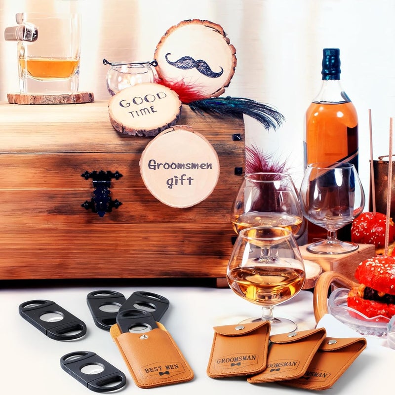 Lothee 7 Pack Groomsmen Gifts Set - 6 Groomsmen & 1 Best Man Leather Pouch Keychain with Stainless Steel Cutters - Wedding Party Favors Bachelor Proposal Box Fillers - Image 4